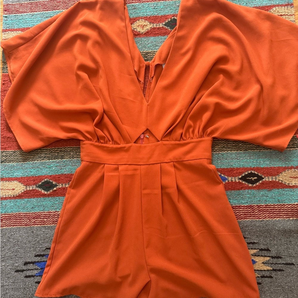 Orange V-Neck Romper